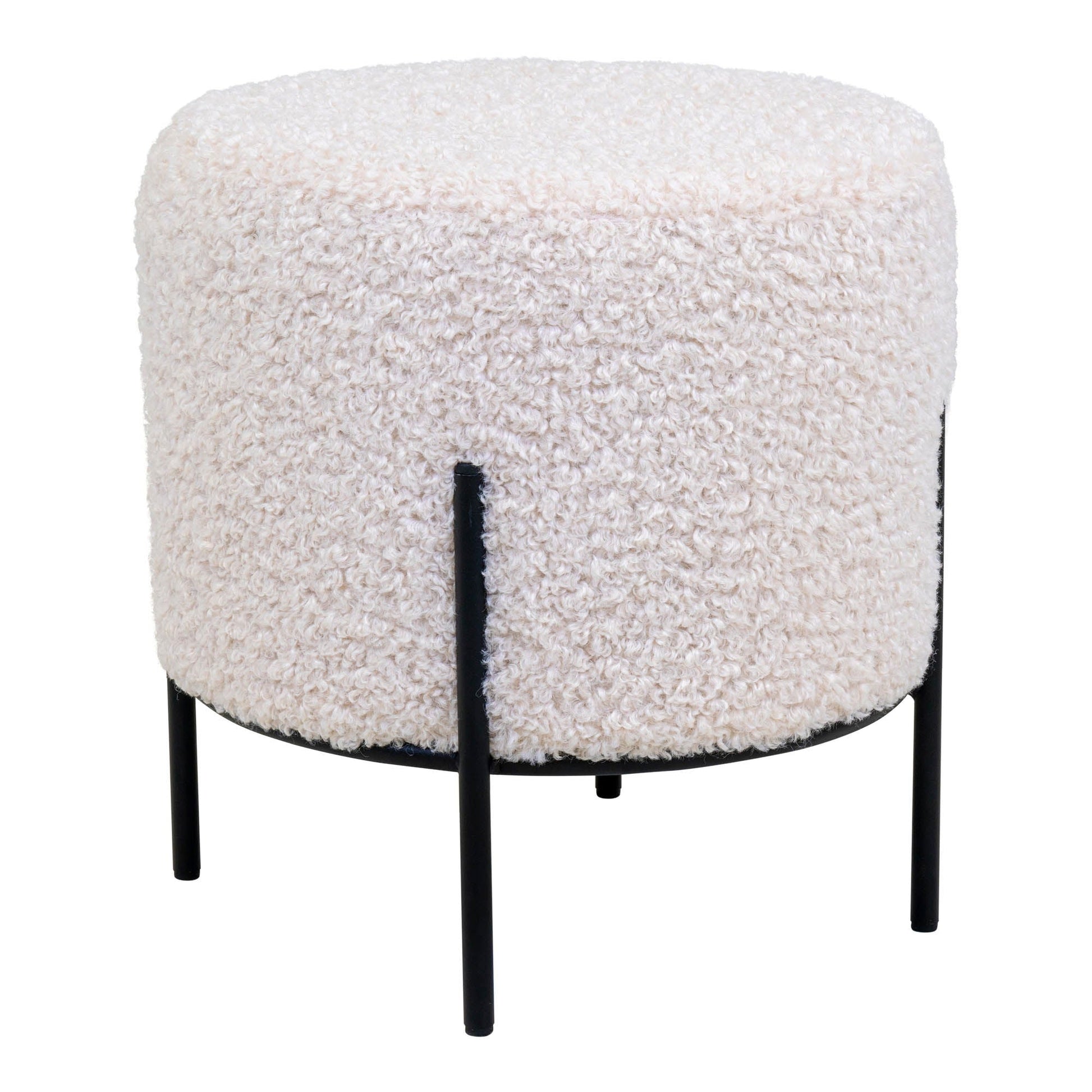 Alford Puf - Puf i kunstig lammeskind, hvid med sorte ben, ø35,5x37 cm, HN1090 - Hvid