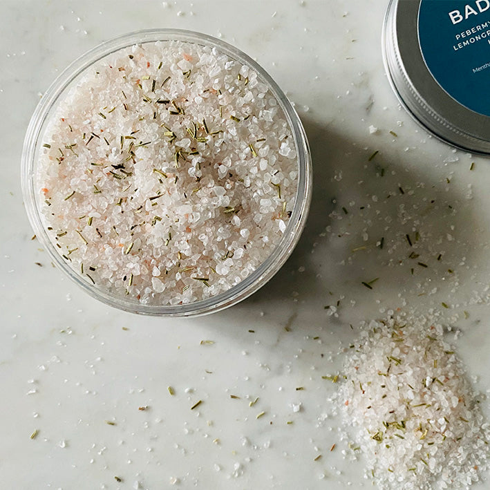 Badesalt - Himalaya & dødehavssalt - Pebermynte,Rosmarin & Lemongrøs - 300g