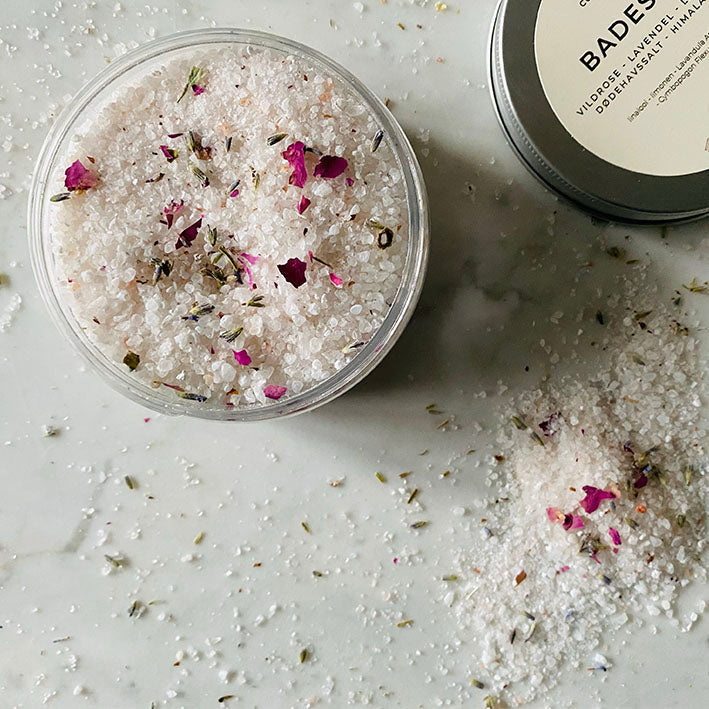 Badesalt - Himalaya & dødehavssalt - Vildrose, Lavendel & Lemongrøs 300g