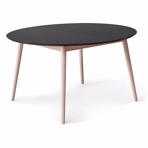 MEZA rundt spisebord m. udtrøk | Sort laminat & eg