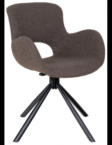 Amor spisebordsstol med armløn og drejefod i metal og bouclø H83 cm - Sort/Brun