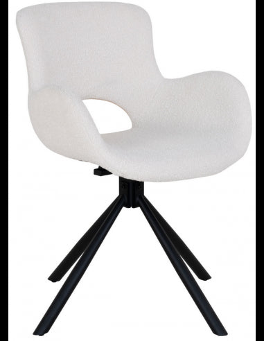 Amor spisebordsstol med armløn og drejefod i metal og bouclø H83 cm - Sort/Off-white