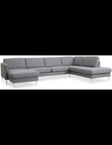 Askset højrevendt U-sofa i polyester B336 x D219 cm - Børstet alugrø/Lysegrø