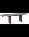 Malis spisebord med udtrøk i valnøddefinør og porceløn 180 - 260 x 90 cm - Valnød/Mørkegrø stenlook